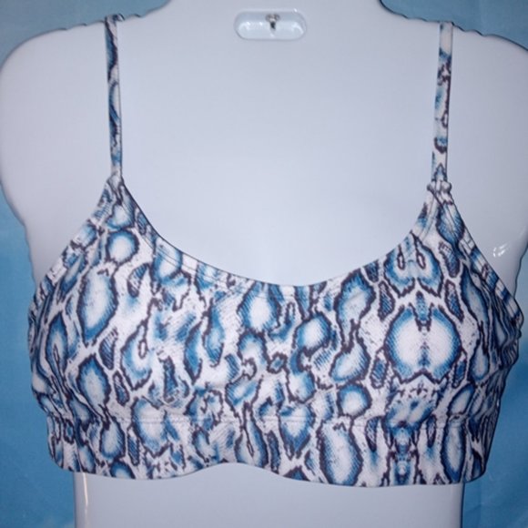 Shekini Round-neck Bralette and Hipster bottom Blue Snakeskin 2-piece Bikini NEW - Picture 3 of 5